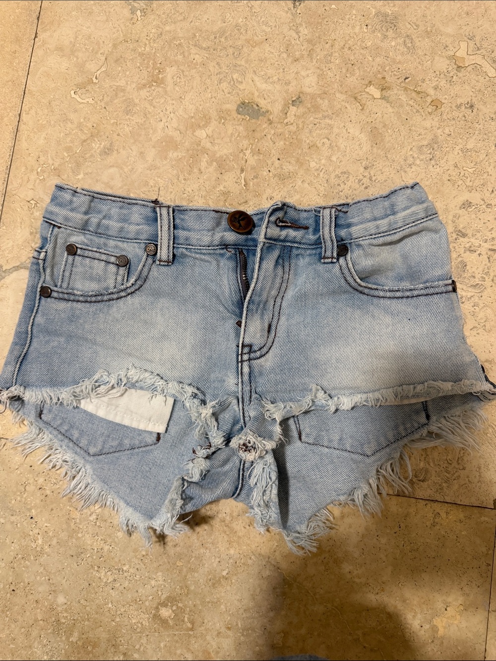 One Teaspoon Light Blue Frayed Hem Denim Shorts
